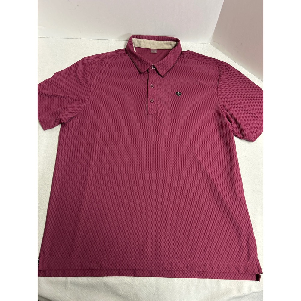 BTR Mens Golf Polo Shirt Burgundy Textured Pattern Short Sleeve Size XL